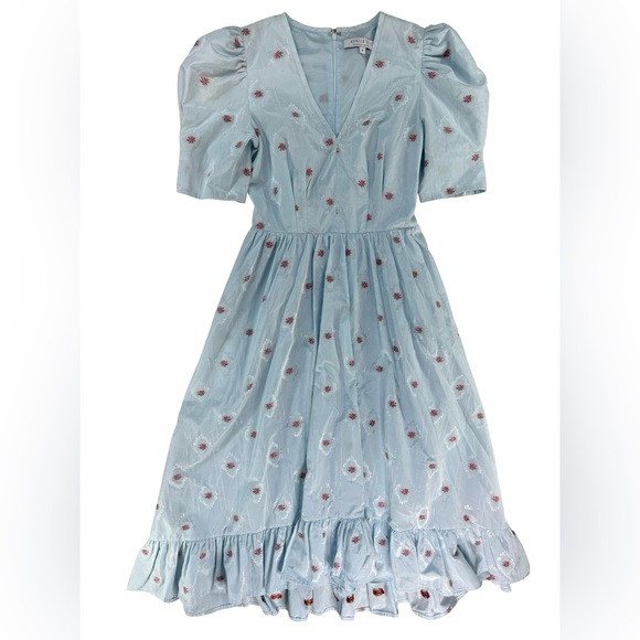 Hunter Bell Baby Blue Embroidered Floral Midi Dress Size 2 Hunter Bell Baby Blue Embroidered Floral Midi Dress Size 2